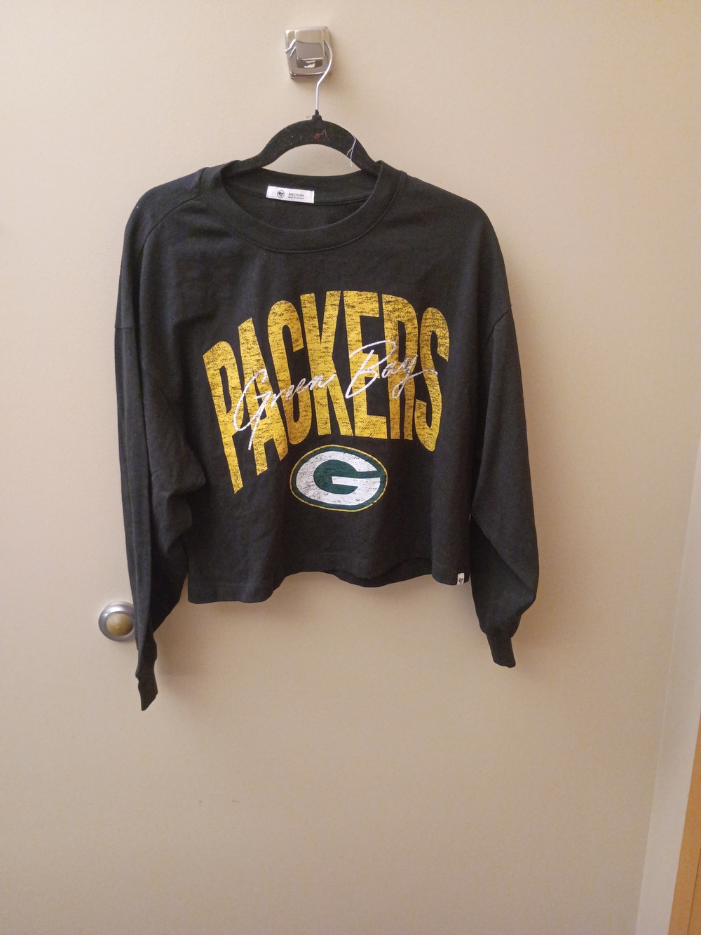 Women's Green Bay Packers Crop Crewneck Shirt - Black